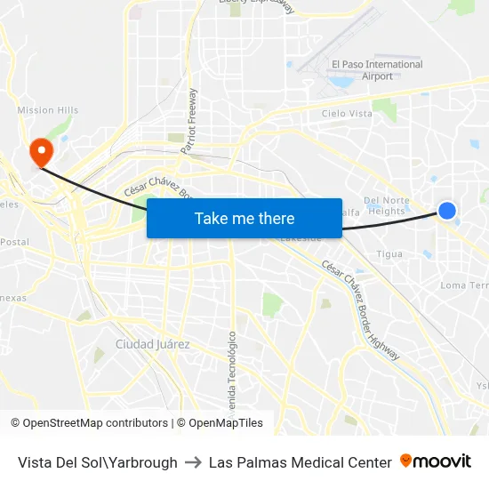 Vista Del Sol\Yarbrough to Las Palmas Medical Center map