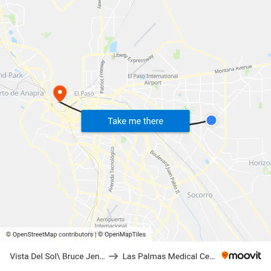 Vista Del Sol\ Bruce Jenner to Las Palmas Medical Center map