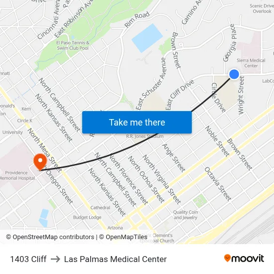 1403 Cliff to Las Palmas Medical Center map