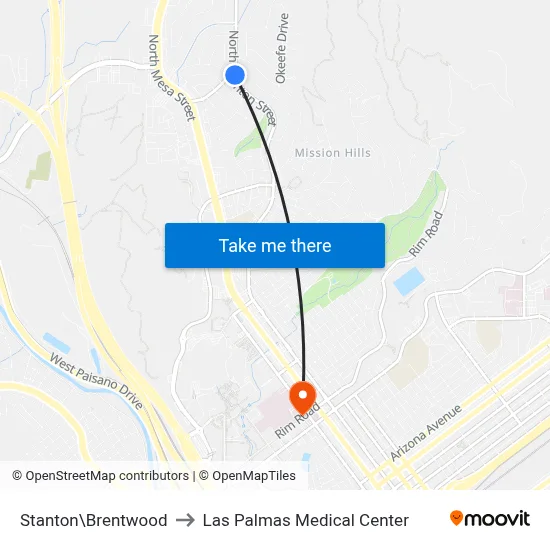 Stanton\Brentwood to Las Palmas Medical Center map