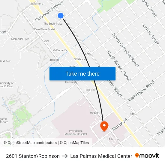 2601 Stanton\Robinson to Las Palmas Medical Center map