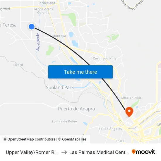 Upper Valley\Romer Ray to Las Palmas Medical Center map