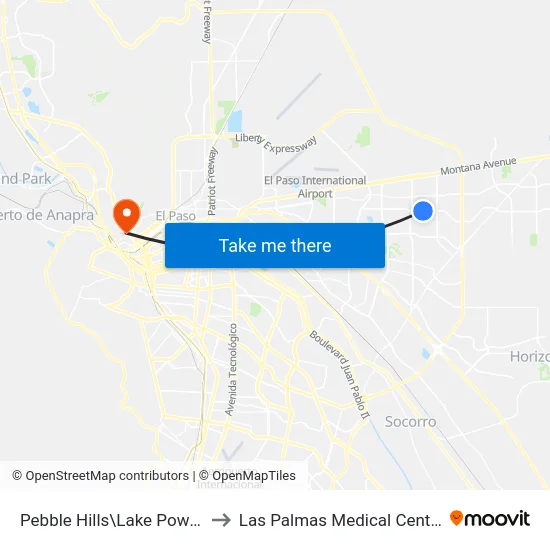 Pebble Hills\Lake Powell to Las Palmas Medical Center map