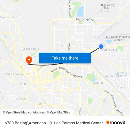 6789 Boeing\American to Las Palmas Medical Center map