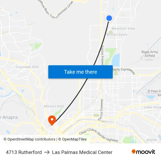 4713 Rutherford to Las Palmas Medical Center map