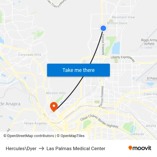 Hercules\Dyer to Las Palmas Medical Center map