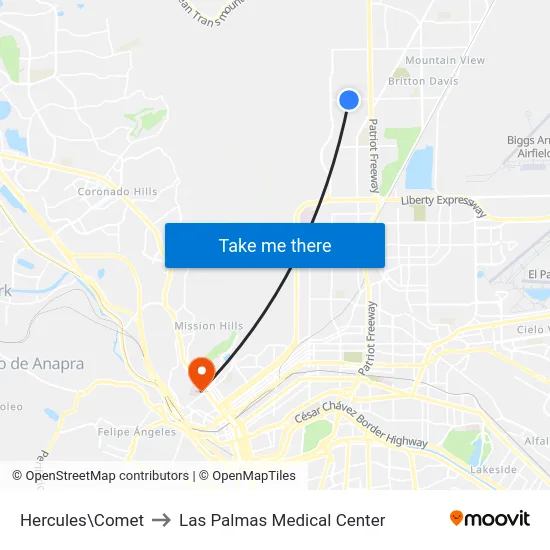 Hercules\Comet to Las Palmas Medical Center map