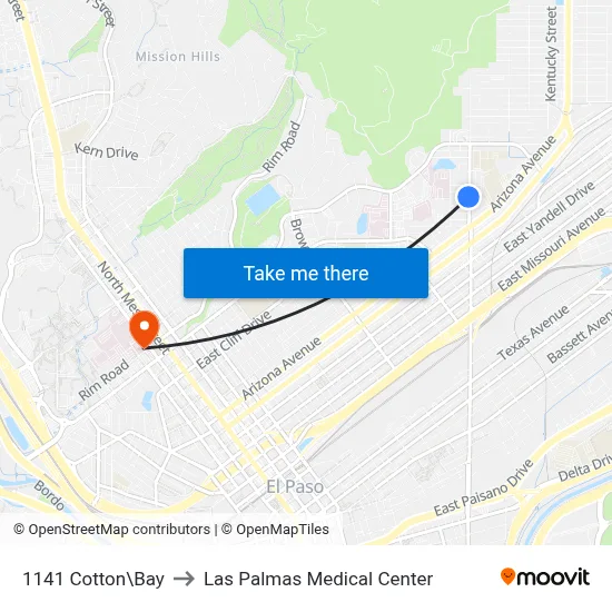 1141 Cotton\Bay to Las Palmas Medical Center map