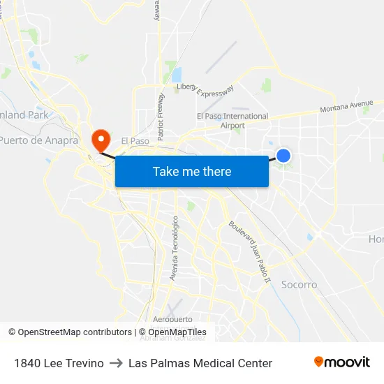 1840 Lee Trevino to Las Palmas Medical Center map