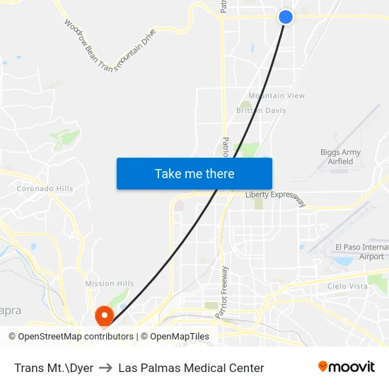 Trans Mt.\Dyer to Las Palmas Medical Center map