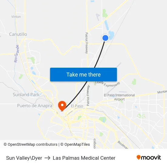 Sun Valley\Dyer to Las Palmas Medical Center map