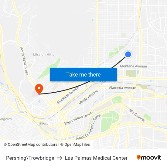 Pershing\Trowbridge to Las Palmas Medical Center map