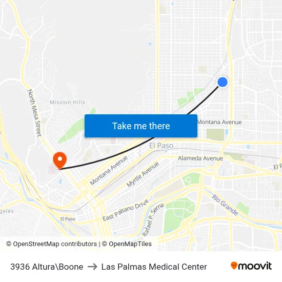 3936 Altura\Boone to Las Palmas Medical Center map
