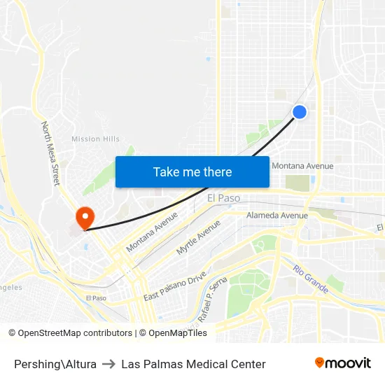 Pershing\Altura to Las Palmas Medical Center map