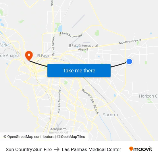 Sun Country\Sun Fire to Las Palmas Medical Center map