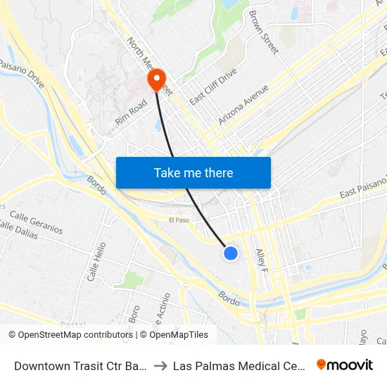 Downtown Trasit Ctr Bay C to Las Palmas Medical Center map