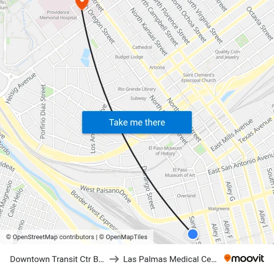 Downtown Transit Ctr Bay I to Las Palmas Medical Center map