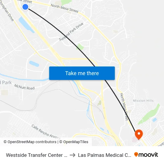 Westside Transfer Center Bay F to Las Palmas Medical Center map