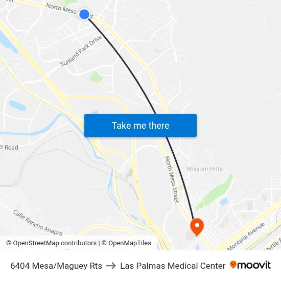6404 Mesa/Maguey Rts to Las Palmas Medical Center map