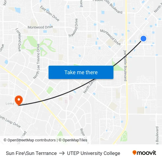 Sun Fire\Sun Terrrance to UTEP University College map