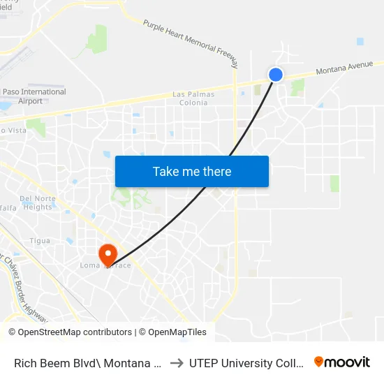 Rich Beem Blvd\ Montana Ave to UTEP University College map