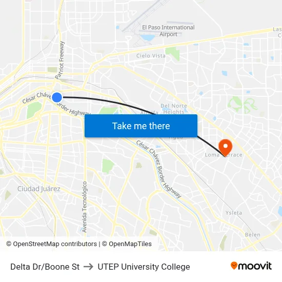 Delta Dr/Boone St to UTEP University College map
