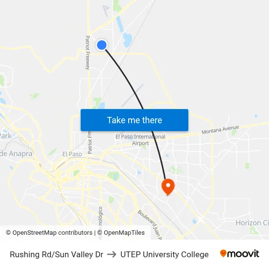 Rushing Rd/Sun Valley Dr to UTEP University College map