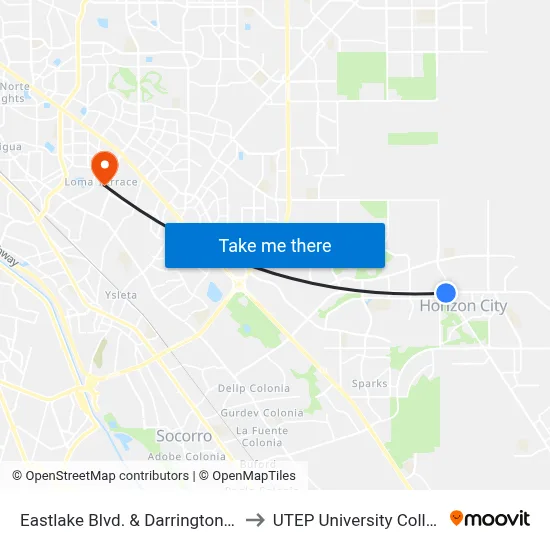Eastlake Blvd. & Darrington Rd. to UTEP University College map