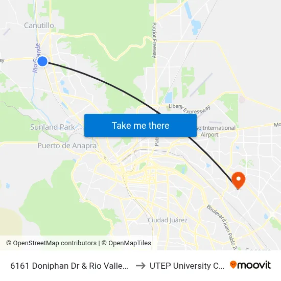 6161 Doniphan Dr & Rio Valley Estates to UTEP University College map