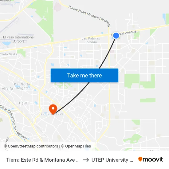 Tierra Este Rd & Montana Ave (Walmart) to UTEP University College map