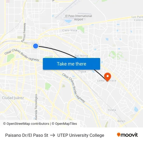 Paisano Dr/El Paso St to UTEP University College map