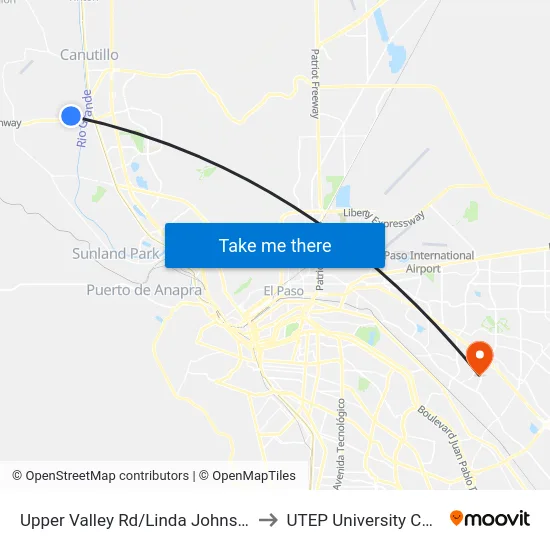 Upper Valley Rd/Linda Johnson Ave to UTEP University College map