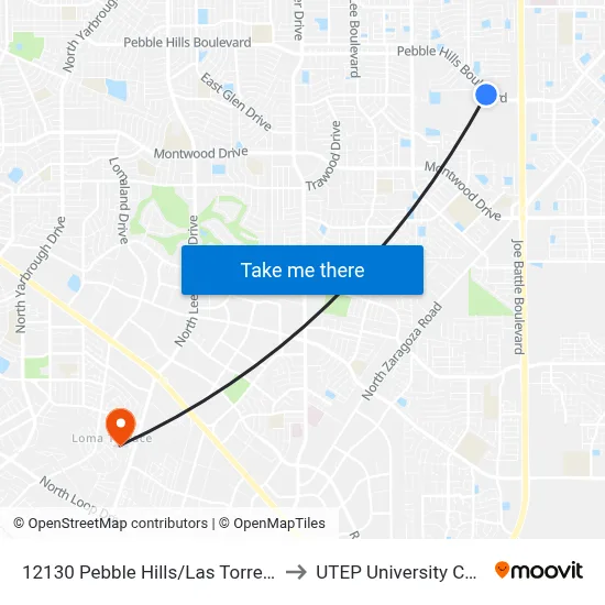 12130 Pebble Hills/Las Torres Apts. to UTEP University College map