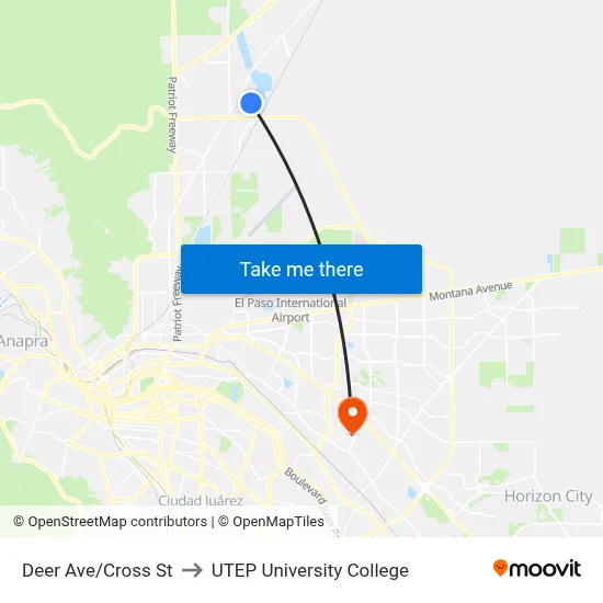 Deer Ave/Cross St to UTEP University College map
