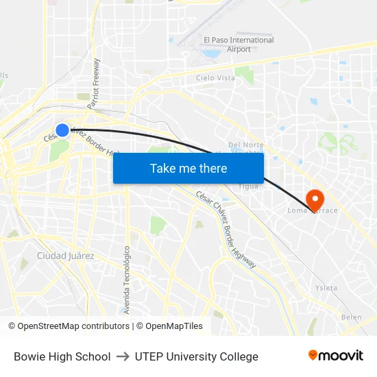 Bowie High School to UTEP University College map