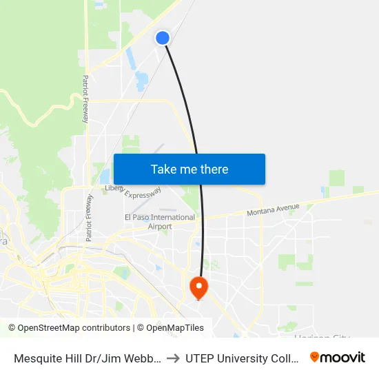 Mesquite Hill Dr/Jim Webb Dr to UTEP University College map