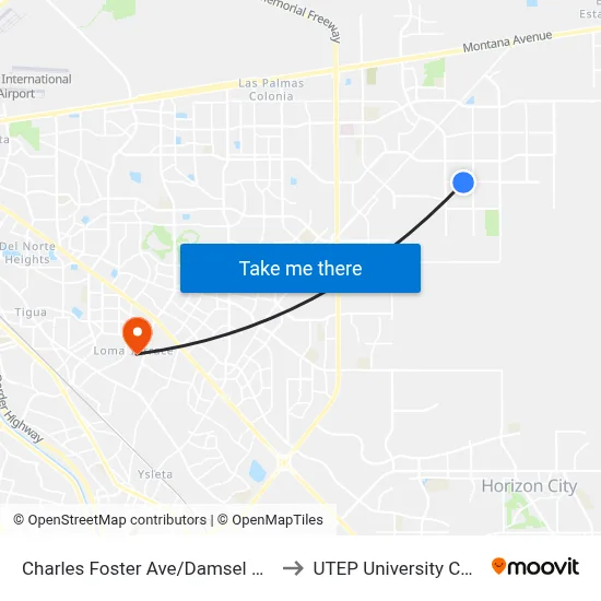 Charles Foster Ave/Damsel Point Pl to UTEP University College map