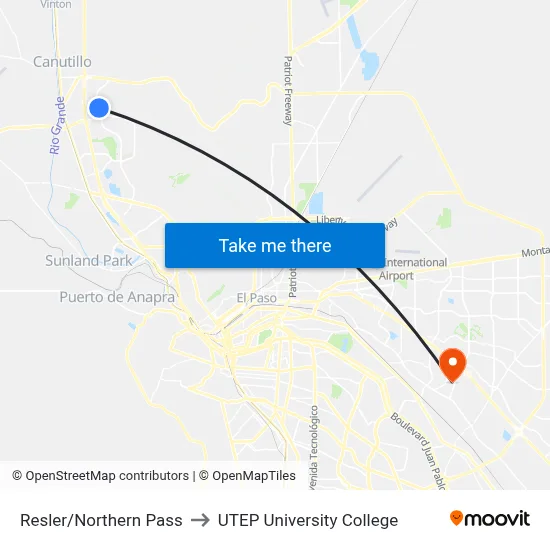 Resler/Northern Pass to UTEP University College map