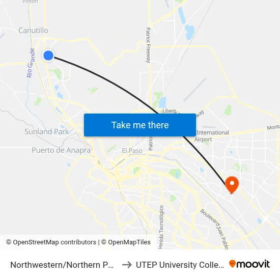 Northwestern/Northern Pass to UTEP University College map