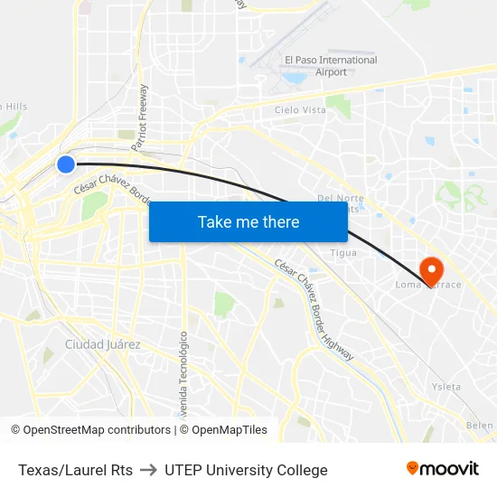 Texas/Laurel Rts to UTEP University College map