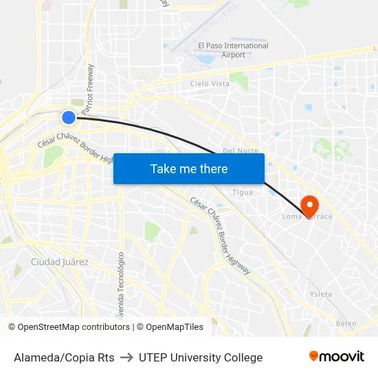 Alameda/Copia Rts to UTEP University College map