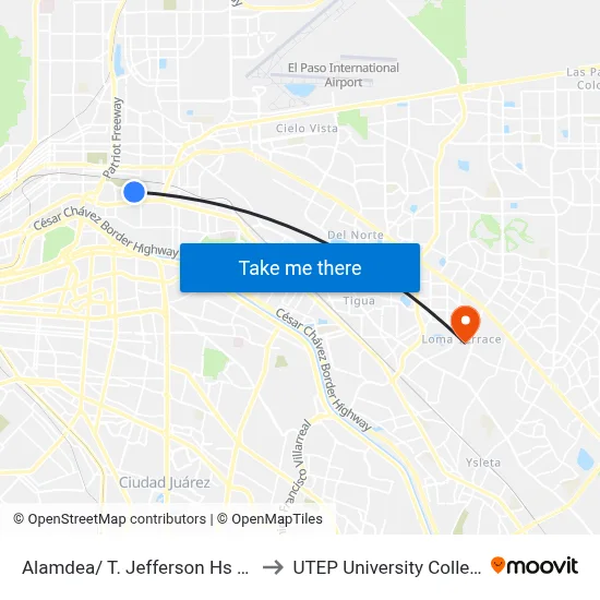 Alamdea/ T. Jefferson Hs Rts to UTEP University College map