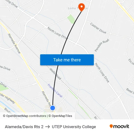 Alameda/Davis Rts 2 to UTEP University College map
