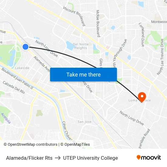 Alameda/Flicker Rts to UTEP University College map