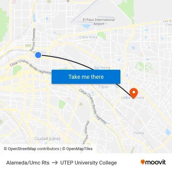 Alameda/Umc Rts to UTEP University College map
