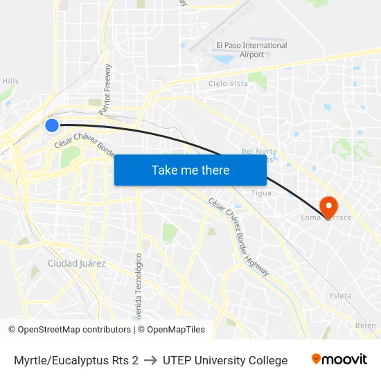 Myrtle/Eucalyptus Rts 2 to UTEP University College map