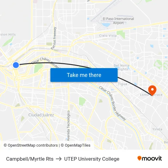 Campbell/Myrtle Rts to UTEP University College map