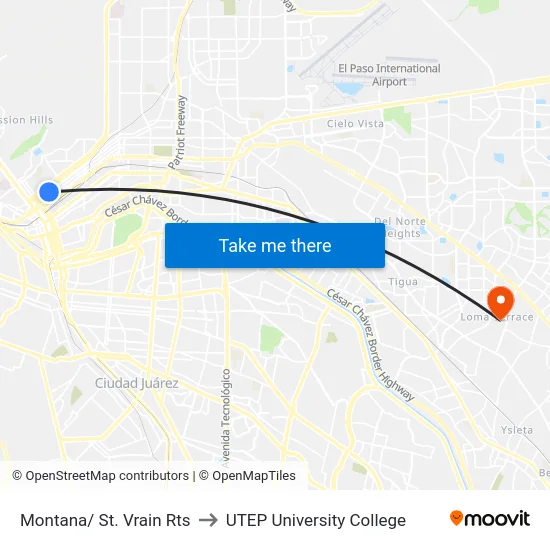 Montana/ St. Vrain Rts to UTEP University College map