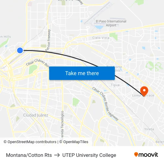 Montana/Cotton Rts to UTEP University College map
