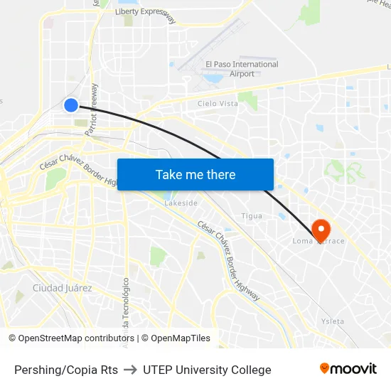 Pershing/Copia Rts to UTEP University College map